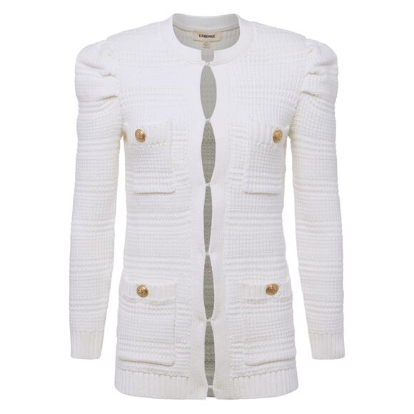 L'AGENCE Marina Textured Knit Cardigan Jacket White Sz XS Old Money - Picture 4 of 12